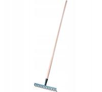 Rastrillo KADAX de metal, rastrillo plano con mango de madera, verde, 14 púas