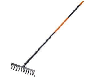 Rastrillo KADAX, rastrillo metálico de jardín, rastrillo Ancho con Mango metálico de 154,5 cm de Largo, Herramienta de jardín para desherbar, abonar, rastrillo de jardín para césped y Hojas