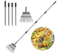 Rastrillo para hojas, construcción de metal, cabeza de 8 pulgadas de ancho, mango ajustable de acero inoxidable de 29 a 72 pulgadas, ideal para arbustos y macizos de flores