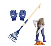 Rastrillo para hojas para niños mango de madera de 68 cm y dientes de | Rastrillo tamaño Junior para mantenimiento del césped, nivelación del suelo, exploración al aire libre y lav