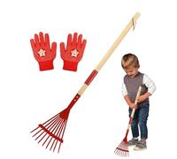 Rastrillos para hojas para niños mango de madera de 68 cm y dientes de | Rastrillo tamaño Junior para mantenimiento del césped, nivelación del suelo, exploración al aire libre y lav