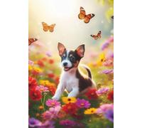 Rat Terrier Puppy in a field of colorful flowers Notebook - Large 6 x 9 inches - 127 Pages