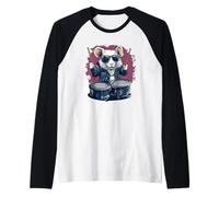 Rata blanca divertida con tambores para un surco de fiesta Camiseta Manga Raglan