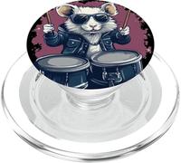 Rata blanca divertida con tambores para un surco de fiesta PopSockets PopGrip para MagSafe