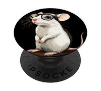 Rata blanca en gafas geniales para una mirada divertida PopSockets PopGrip Adhesivo