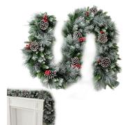 Ratán de pino de Navidad, corona de Navidad artificial | Corona de puerta artificial Corona de Navidad de pino de 6.5 pies | Guirnalda verde decoración bayas rojas suministros de Navidad para puerta