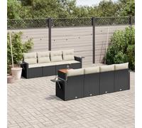 Ratán sintético duradero para jardín terraza sofá módulo negro 55x62x69 cm | Set de sofás de jardín 8 piezas con cojines ratán sintético negro y mesa de acacia para terraza patio exteriores