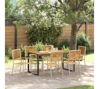 Ratán Sintético y Madera de Acacia para Jardín y Terraza Beige 160x80x75 cm | Conjunto de Comedor de Jardín 7 uds. Beige y Marrón, Rattán Sintético Madera de Acacia, Mesa Rectangular y 6 Sillas con