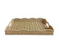 Ratán Tejido A Mano - Cesta Rectangular En Forma De Abanico Bandeja De Comedor Decorativa De 40x25cm | Cesta De Frutas De Ratán De Imitación Con Asa Para Desayuno, Sofá Cama, Exhibición De Almacenamie