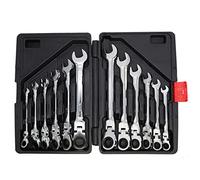 Ratcheting Wrench Set HUIOP Juego de llaves de trinquete, 12 piezas de acero al cromo vanadio 8-19 mm cabeza flexible y cabeza fija llave de trinquete de doble uso llave rápida herramientas de garaje