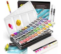 RATEL Caja de Acuarelas Set Incluye 48 Colores Pigmento Sólido+1 Broch 2 Pinceles Para Tanque de Agu 20 Papeles Colores de Acuarela Conjunto