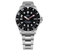 Ratio FreeDiver - Reloj de Buceo con Cristal de Zafiro GMT, Bisel Giratorio, automático, Resistente al Agua hasta 200 m, Reloj de Buceo para Hombre, Negro, Diver