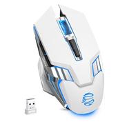 Ratón Bluetooth blanco, recargable USB inalámbrico y BT5.0/3.0 ratón de modo dual con luz RGB, botones laterales, 2400 DPI, mouse ergonómico inalámbrico para juegos de computadora portátil Windows PC