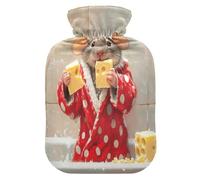 Ratón con bata de baño (2) bolsa de agua caliente con funda de forro polar suave, bolsa de agua caliente para aliviar el dolor de cuello y hombros, terapias frías y calientes, L