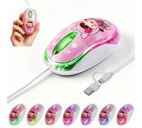 Ratón con cable USB-C y USB-A 2 en 1, retroiluminación LED de 7 colores, cable de 1,5 metros, 1000D-PI Mini Silent Click 3 botones ergonómico para niños, PC, laptop, Mac, Windows, superficie, teléfono