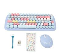 Ratón con Teclado Inalámbrico, Teclado Retro Compacto de 84 Teclas con Teclas Redondas, Teclado Ergonómico USB de 1600 dpi Y 2,4 G, Regalo para Niñas(Color Mezclado Caramelo-Azul Claro)