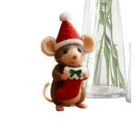Ratón de fieltro - 8 x 4 cm mini figura de animal, decoración de fieltro de Navidad, artesanía artesanal para interiores, vacaciones, dormitorio, sala de estar, estantería, escritorios, lindo hecho a