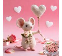 Ratón de fieltro de aguja, regalo para el día de San Valentín, encantadoras figuras de ratones de fieltro hechas a mano, bonita muñeca de fieltro de colección de animales, regalo único para ella o él
