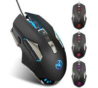 Ratón de juego con cable, retroiluminación RGB, USB, óptico, para ordenador, con DPI ajustable, diseño ergonómico, clic silencioso, iluminación