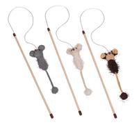 Ratón de peluche Nobby con sonajero surtido Display 24u, Palo 45 cm, Banda con juguete 75 cm, con hierba gatera.