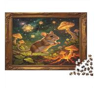 Ratón del Bosque Puzzle de 1000 Piezas Papel para Adultos Escena Nocturna Mágicos Hongos Relajación Familia Interacción Regalo 52x38cm/1000pcs