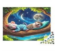 Ratón Dormido y Erizo Puzzle de 1000 Piezas Cartón para Adultos Escena Nocturna del Bosque Juego de Puzzle para Toda la Familia Relajación Decorativo Regalo 52x38cm/1000pcs