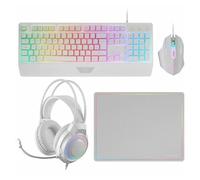 Mars Gaming MCP124PRO, Español, Combo Gaming 4en1, Teclado RGB H-Mech con Reposamuñecas, Ratón RGB 3200DPI y Switches HUANO, Auriculares FRGB, Alfombrilla Nanotextil 36x26cm, Multiplataforma, Blanco