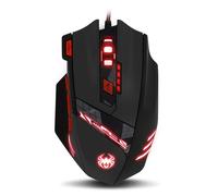 Ratón Gaming Zelotes T90 1000-1600-2400-3200-5500-9200, 6 Velocidades Ajustables, 8 Botones Programables, Luz LED Multimodo, Ratón USB para Juegos, Peso Ajustable para Laptop, PC, Negro
