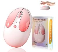 Ratón inalámbrico Bluetooth 5.2 + 2,4 GHz USB lindo dibujos animados conejo silencioso ratón inalámbrico 1600 ratón inalámbrico para niños niñas, zurdos y diestros, compatible con PC, ordenador, Mac