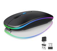 Ratón inalámbrico Bluetooth para laptop, mouse de computadora Rechargeale óptico de 2.4 GHz (Bluetooth+USB A+USB C), ratones receptores duales, 1600 DPI, LED, clic silencioso, para Apple MacBook,