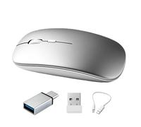 Ratón inalámbrico Bluetooth para MacBook, portátil, iPad, PC, computadora, modo dual de 2.4 GHz y Bluetooth 5.2, mouse silencioso recargable con adaptador USB-C, DPI ajustable, diseño ergonómico