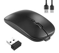 Ratón Inalámbrico Bluetooth Recargable, Portatil Raton con Modos Duales BT5.1 y 2.4G, Ultrafino Ratón Silencioso Compatible con MacBook, PC, Portátil, Tableta y Chromebook (Negro)