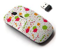 Ratón inalámbrico de 2.4 G con bonito diseño de patrón para todas las computadoras portátiles y de escritorio con nano receptor, salpicaduras de pintura
