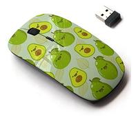 Ratón inalámbrico de 2,4 G con bonito diseño de patrón para todos los portátiles y computadoras de escritorio con nano receptor, bonito diseño de aguacate sonriente