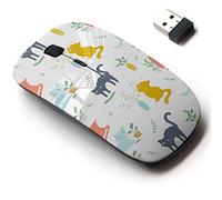 Ratón inalámbrico de 2.4 G con bonito diseño de patrón para todos los portátiles y computadoras de escritorio con nano receptor - Lindos gatos plantas