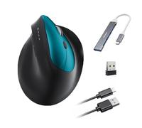 Ratón inalámbrico ergonómico 3 modos [Bluetooth 5.2, 2.4 G, con cable] Wireless Vertical Ratón Recargable Inalámbrico 1200/1600/2400/3200/6400/9600 DPI, batería recargable, 6 botones, PC/Mac Verde