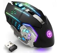Ratón inalámbrico para juegos, Bluetooth, RGB, recargable, 2.4 G, USB, inalámbrico, con retroiluminación de 7 colores, 6 botones y clic silencioso para laptop, iPad, Mac OS, PC, Windows, color negro