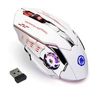 Ratón inalámbrico para juegos, Bluetooth, RGB, recargable, 2.4 G, USB, inalámbrico, con retroiluminación de 7 colores, 6 botones y clic silencioso para laptop, iPad, Mac OS, PC, Windows, color blanco