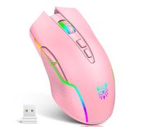 Ratón inalámbrico para juegos rosa, retroiluminación RGB recargable, mouse ergonómico para computadora con receptor USB, DPI ajustable, mouse inalámbrico portátil de 2.4 G, compatible con PC, Mac,