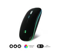 SUBBLIM Ratón Inalámbrico Led Dual Flat Mouse Negro Luz Led Conexión Dual Slim & Ergonómico