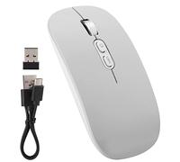 Ratón Inalámbrico, Ratón Portátil Inalámbrico Recargable de 2.4Ghz con Receptor USB, Ratones ópticos Ergonómicos Mute Slim Computer Compatibles con PC/Laptop/Desktop para el Hogar/Oficina (Plata)