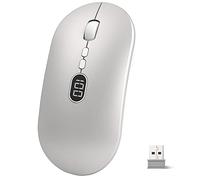 Ratón Inalámbrico Recargable con Pantalla de Display de Batería Silencioso Click Wireless Mouse 2.4G Ratón Mini Ultra Delgado Receptor USB 1600 dpi para Portátil/PC/Computadora/Macbook - Plata