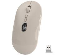 Ratón Inalámbrico Recargable con Pantalla de Display de Batería Silencioso Click Wireless Mouse 2.4G Ratón Mini Ultra Delgado Receptor USB 1600 dpi para Portátil/PC/Computadora/Macbook - Milk Tea