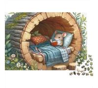 Ratón Leyendo Dentro de Tronco Puzzle de 1000 Piezas Puzzle para Adultos Papel Juego de Puzzle 1000 Piezas Escena acogedora de Bosque Relajación Decoración Regalo Familiar 38x26cm/1000pcs