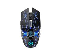 Ratón Optico Inalámbrico Recargable para Juegos USB 2.4G 1600DPI Ratones Silenciosos con Retroiluminación LED de 7 Colores (Negro)
