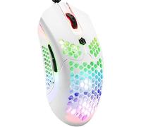 Ratón para juegos liviano con cable 65G, 26 ratones de juego USB con retroiluminación RGB y controlador programable de 7 botones, PAW3325 12000DPI, con Honeycomb Shell modelo O para PC, Xbox, PS4