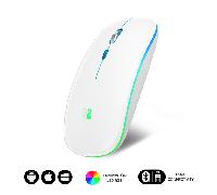 SUBBLIM Ratón Óptico Inalámbrico y Bluetooth, RGB Led para PC, Portátil, Mac, MacBook, con 4 Botones, Rueda de Desplazamiento, Ultradelgado y Ergonómico, Silencioso, 1600 dpi, Ambidiestro, Blanco