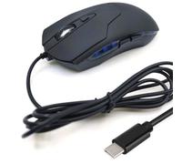Ratón USB-C con cable, 6 botones, mouse silencioso para computadora, 2400 velocidades D-PI, cable de 1,5 metros, mouse ergonómico tipo C, luz azul, compatible con Mac, laptop, escritorio, teléfono