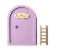 Ratoncito Pérez EVYRE | Puerta Mágica de Madera con Escalera y Felpudo | Incluye Adhesivo | Fácil de Colocar, Decorativa para Niños | Accesorios Habitaciones Infantiles | Morado