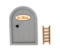 Ratoncito Pérez EVYRE | Puerta Mágica de Madera con Escalera y Felpudo | Incluye Adhesivo | Fácil de Colocar, Decorativa para Niños | Accesorios Habitaciones Infantiles | Gris